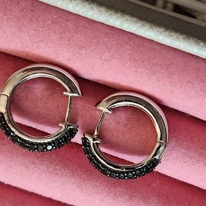 Genuine black Spinel hoop earrings